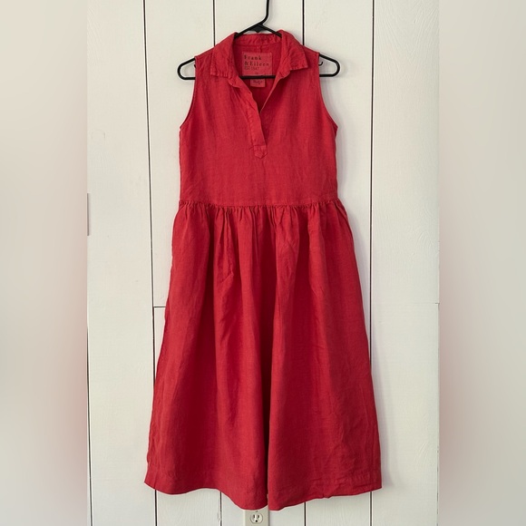 Frank & Eileen Daphne Sleeveless Popover Dress in Summer Red Sz XS Washed Linen - Picture 5 of 16